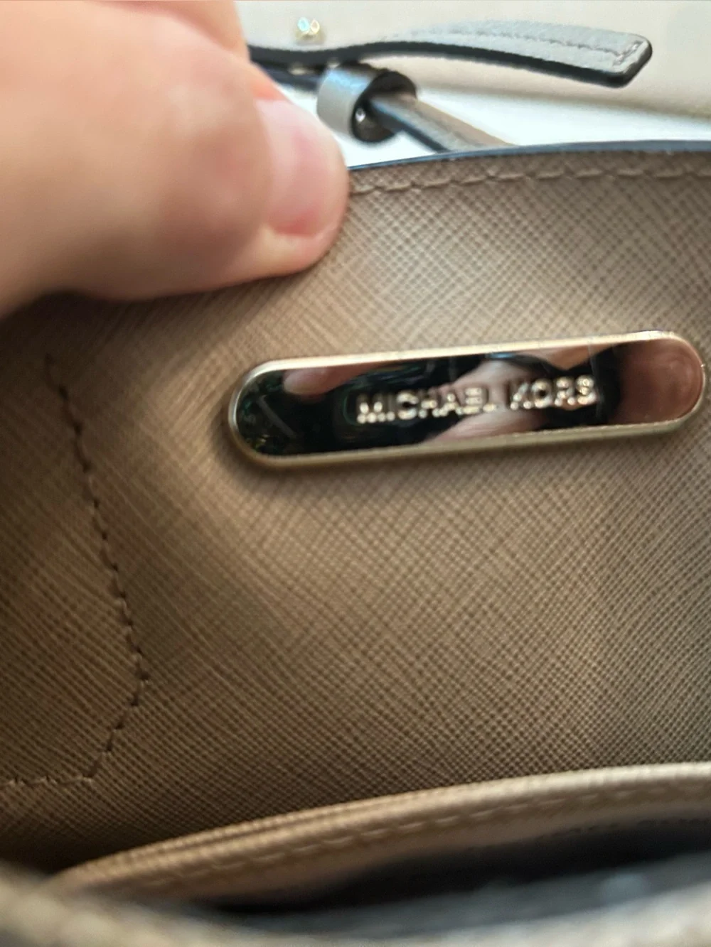 MICHAEL KORS Taupe Pebbled Leather Mini Satchel